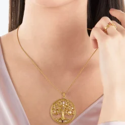 Cheap Anhänger Baum der Liebe gold farbige Steine Damen Anhänger|18K Vergoldung - 925 Silber