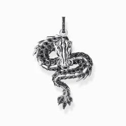 New Anhänger Drache mit schwarzen Steinen und Emaille Silber geschwärzt Damen Anhänger|925 Silber