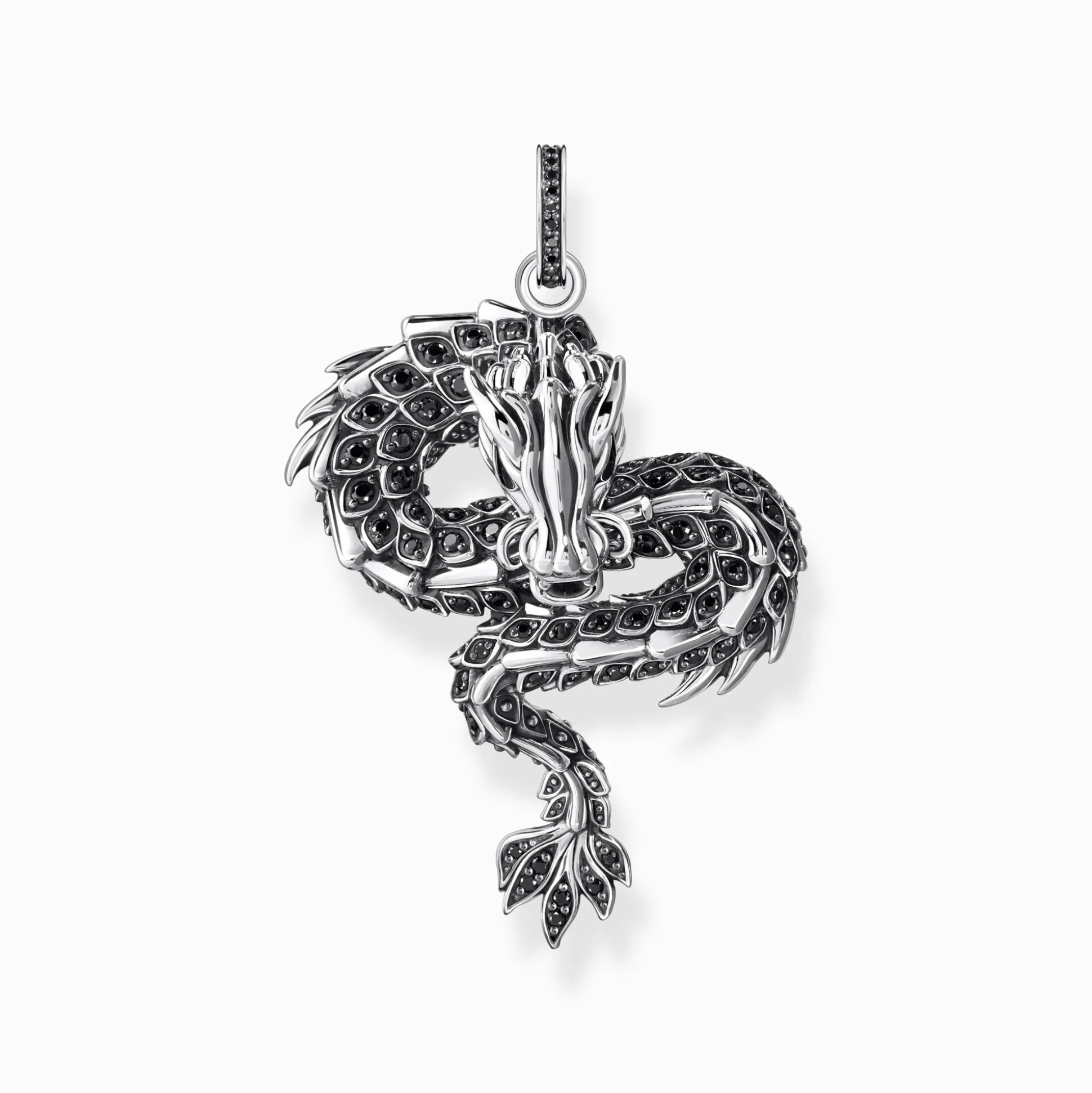 New Anhänger Drache mit schwarzen Steinen und Emaille Silber geschwärzt Damen Anhänger|925 Silber