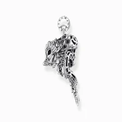 New Anhänger Drache mit schwarzen Steinen und Emaille Silber geschwärzt Damen Anhänger|925 Silber