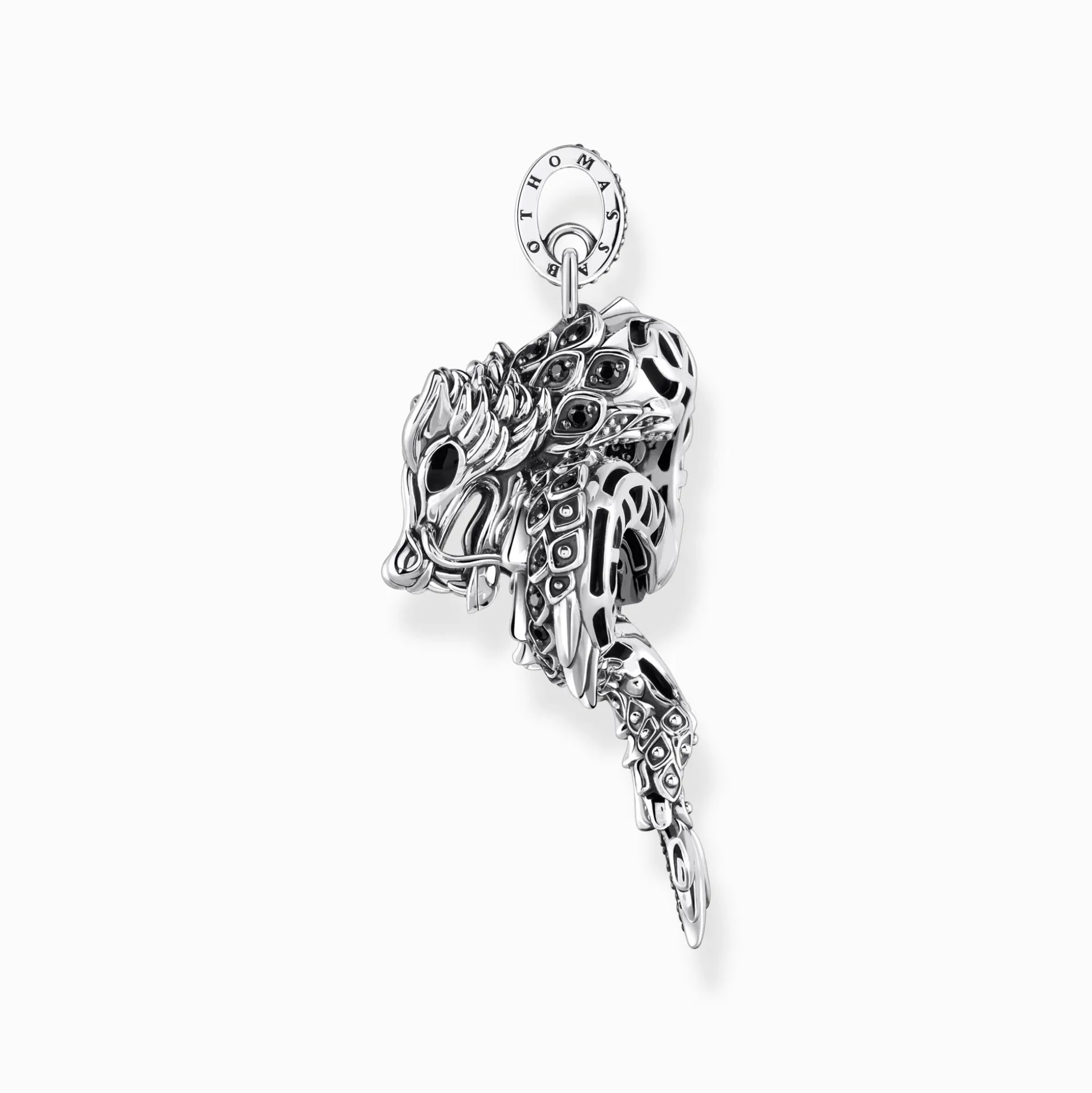 New Anhänger Drache mit schwarzen Steinen und Emaille Silber geschwärzt Damen Anhänger|925 Silber