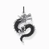 Cheap Anhänger Drache mit schwarzen Steinen und Karabinerhaken Silber geschwärzt Damen Anhänger|925 Silber