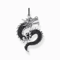 Cheap Anhänger Drache mit schwarzen Steinen und Karabinerhaken Silber geschwärzt Damen Anhänger|925 Silber