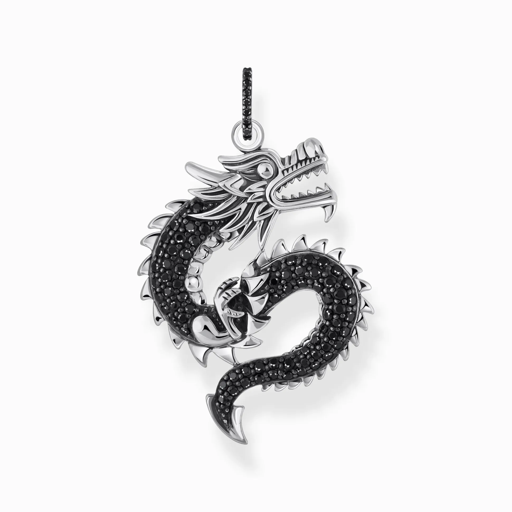 Cheap Anhänger Drache mit schwarzen Steinen und Karabinerhaken Silber geschwärzt Damen Anhänger|925 Silber