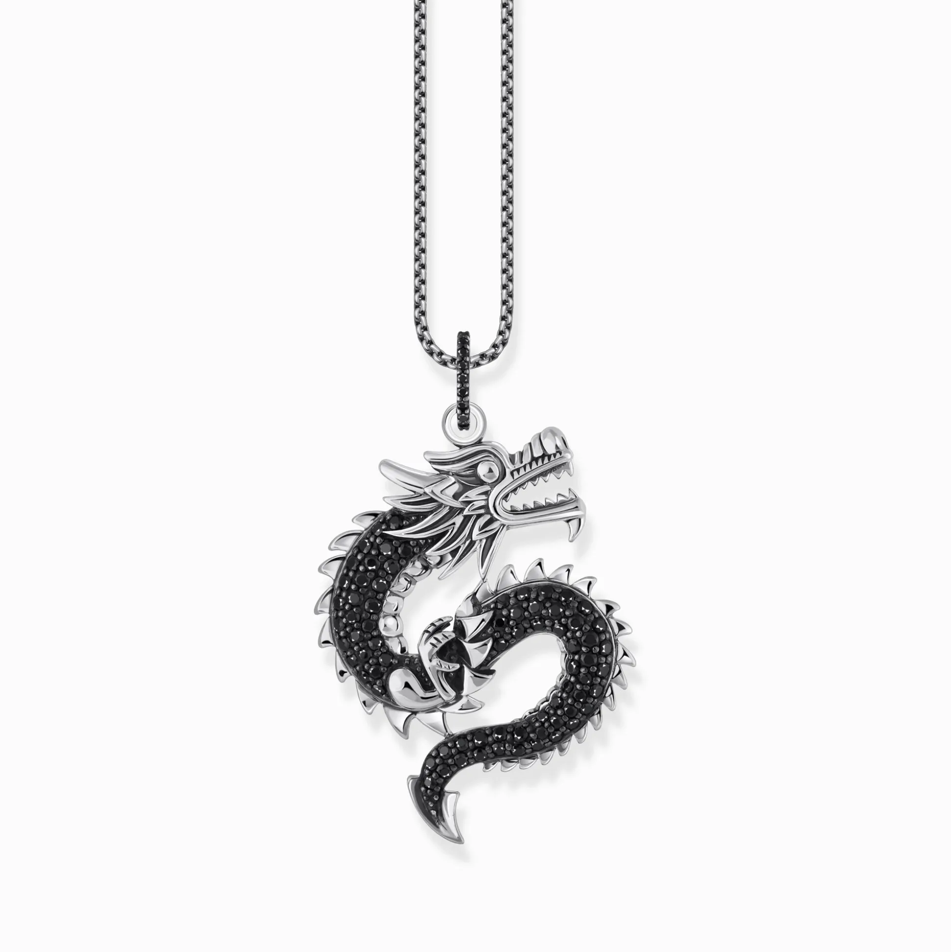 Cheap Anhänger Drache mit schwarzen Steinen und Karabinerhaken Silber geschwärzt Damen Anhänger|925 Silber