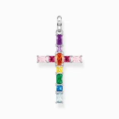 Cheap Anhänger Kreuz mit bunten Steinen Silber Damen Anhänger