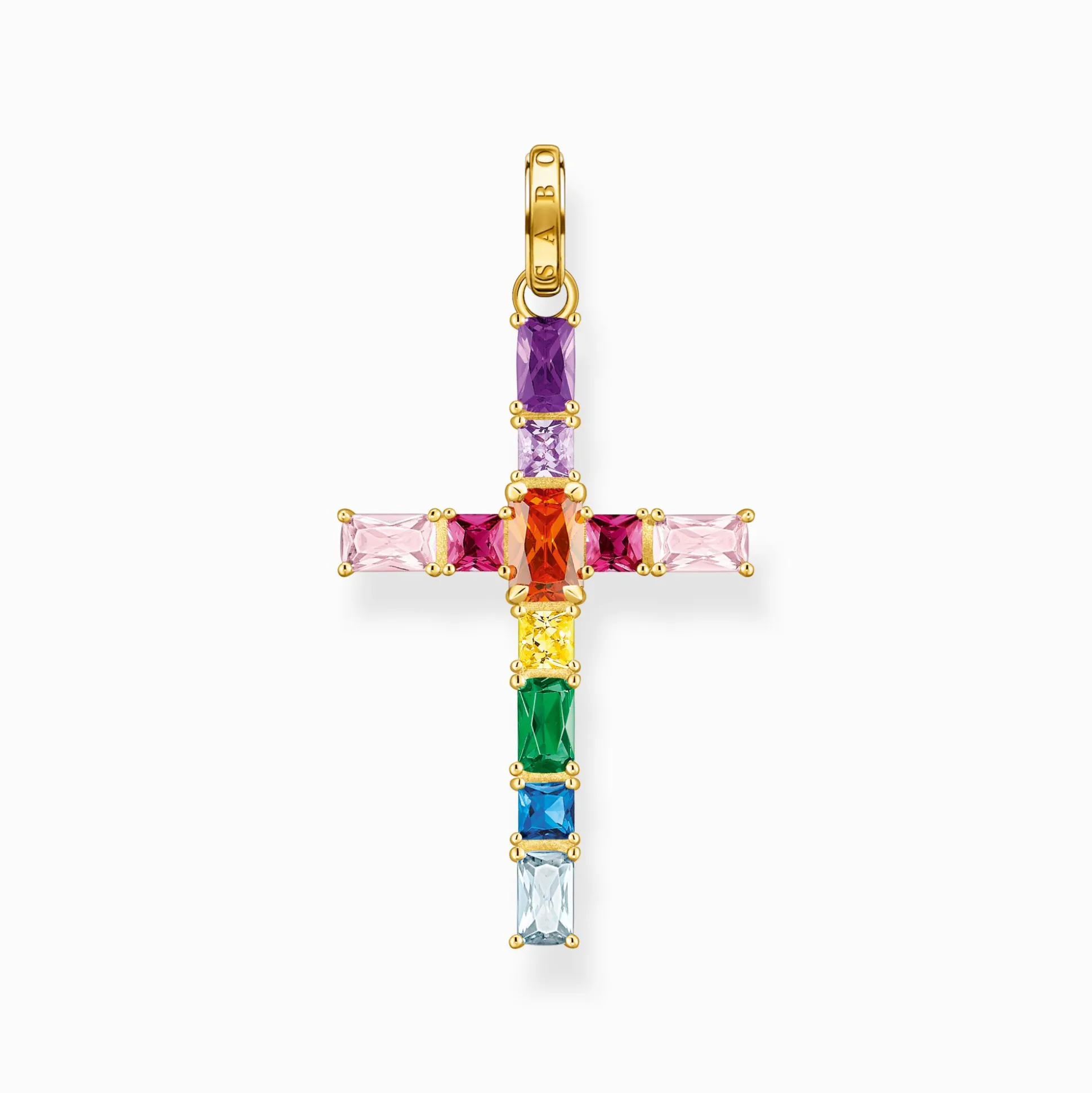 Best Sale Anhänger Kreuz mit bunten Steinen vergoldet Damen Halsketten|Anhänger