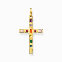 Best Sale Anhänger Kreuz mit bunten Steinen vergoldet Damen Halsketten|Anhänger