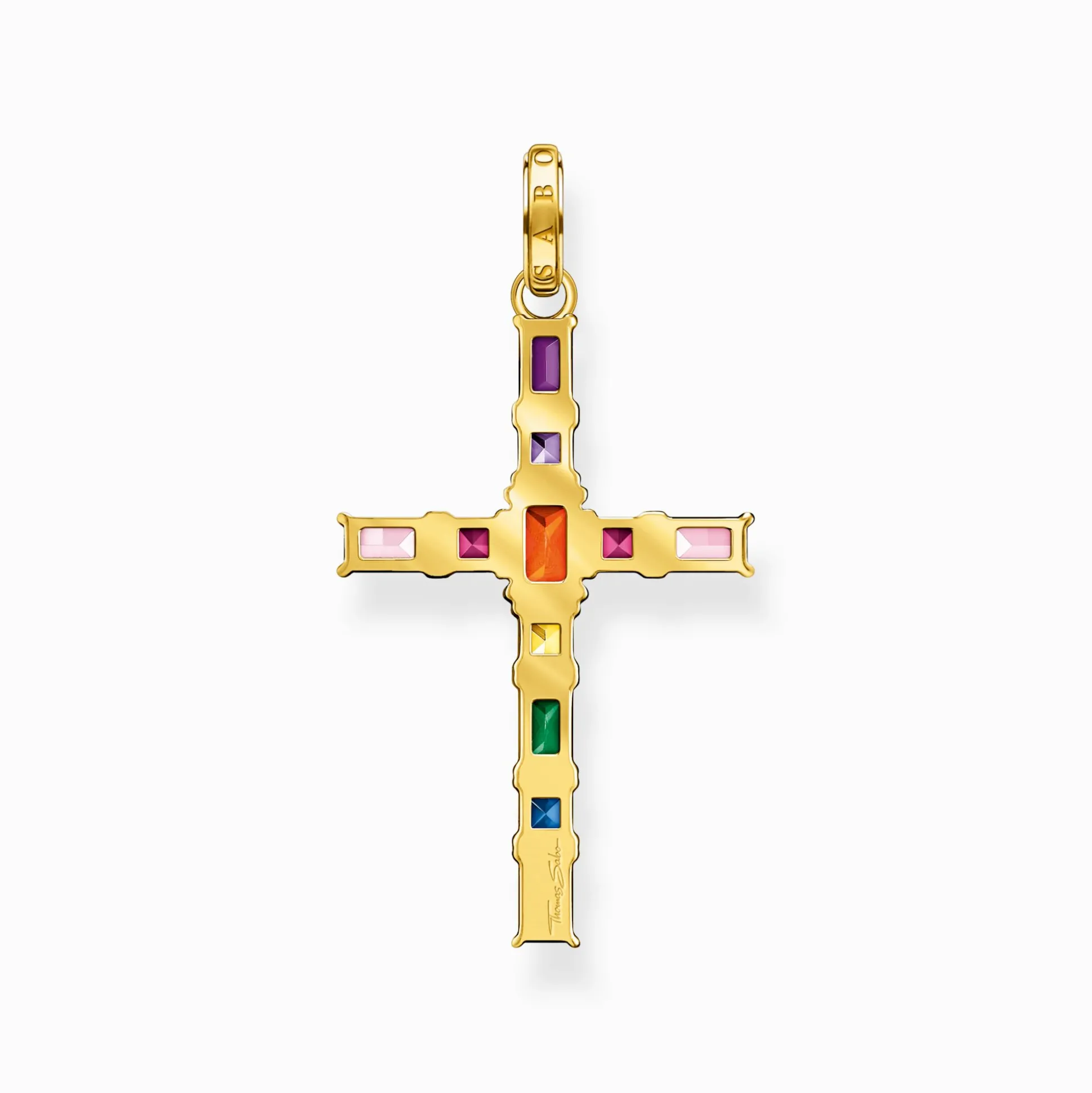 Best Sale Anhänger Kreuz mit bunten Steinen vergoldet Damen Halsketten|Anhänger