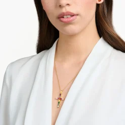 Best Sale Anhänger Kreuz mit bunten Steinen vergoldet Damen Halsketten|Anhänger