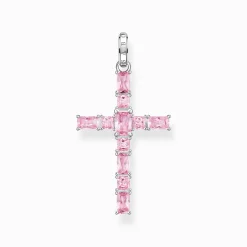 Cheap Anhänger Kreuz mit pinken Steinen Silber Damen Halsketten|Anhänger
