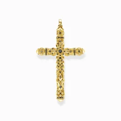 Cheap Anhänger Kreuz schwarze Steine gold Damen Anhänger|18K Vergoldung - 925 Silber