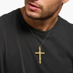 Cheap Anhänger Kreuz schwarze Steine gold Damen Anhänger|18K Vergoldung - 925 Silber