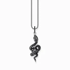 Fashion Anhänger Schlange mit schwarzen Steinen Silber geschwärzt Damen Anhänger|925 Silber