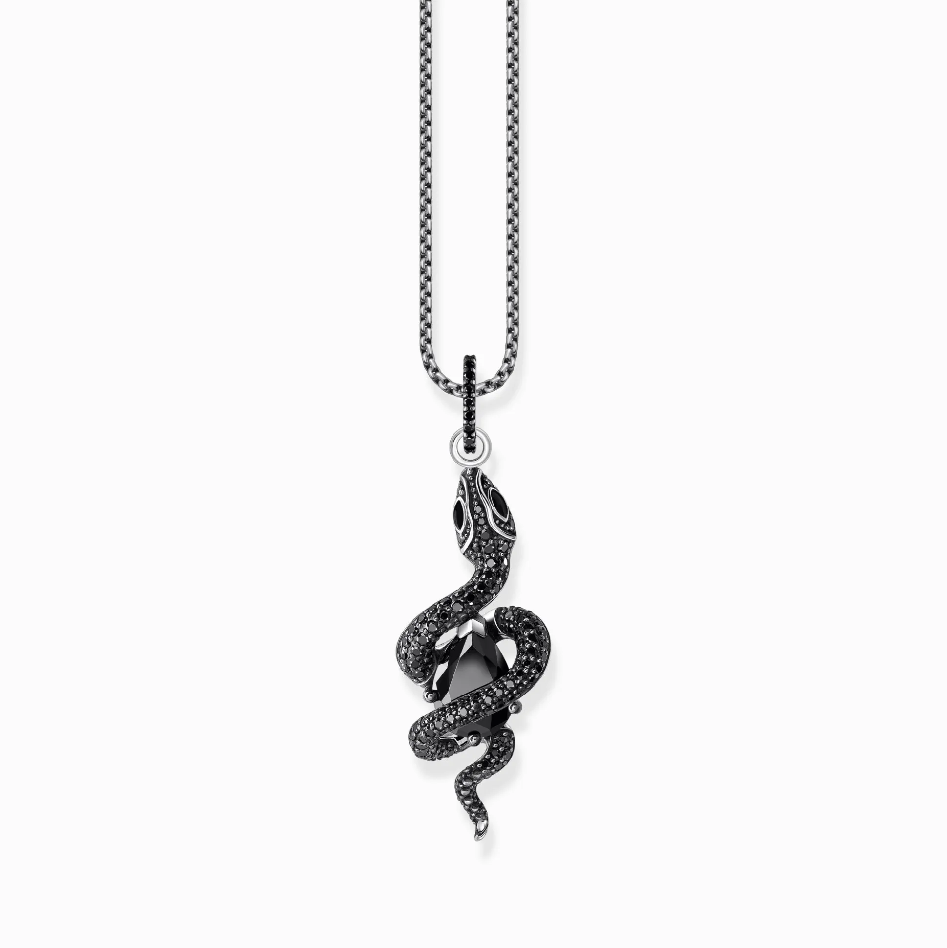 Fashion Anhänger Schlange mit schwarzen Steinen Silber geschwärzt Damen Anhänger|925 Silber