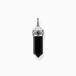 New Anhänger schwarzer Onyx in Kristallform Silber geschwärzt Damen Anhänger|Anhänger