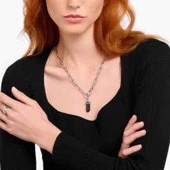 New Anhänger schwarzer Onyx in Kristallform Silber geschwärzt Damen Anhänger|Anhänger