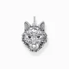 Flash Sale Anhänger Wolf Gesicht mit Steinen Silber geschwärzt Damen Anhänger|Anhänger