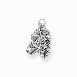 Flash Sale Anhänger Wolf Gesicht mit Steinen Silber geschwärzt Damen Anhänger|Anhänger