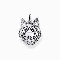 Flash Sale Anhänger Wolf Gesicht mit Steinen Silber geschwärzt Damen Anhänger|Anhänger