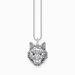 Flash Sale Anhänger Wolf Gesicht mit Steinen Silber geschwärzt Damen Anhänger|Anhänger