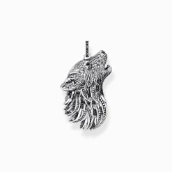 Best Anhänger Wolf Profil mit Steinen Silber geschwärzt Damen Anhänger|Anhänger