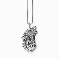Best Anhänger Wolf Profil mit Steinen Silber geschwärzt Damen Anhänger|Anhänger