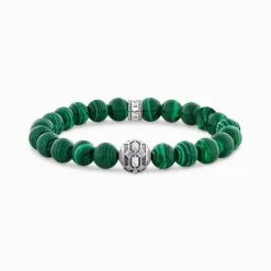 Best Armband aus imitiertem Malachit mit Bead Silber geschwärzt Damen Armbänder|Armbänder