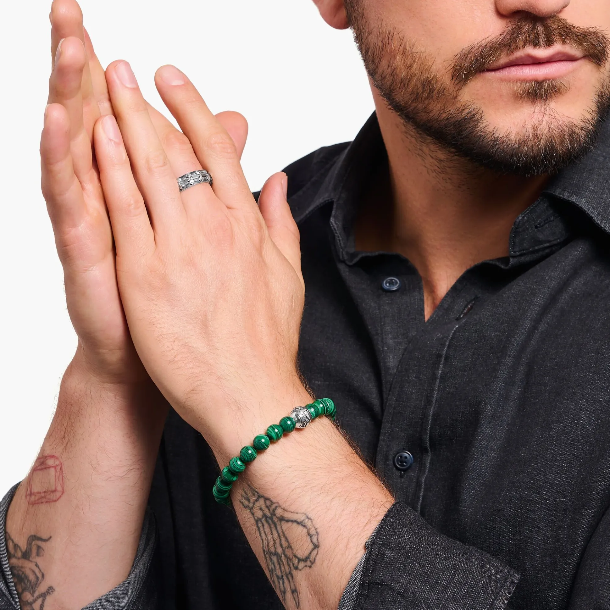 Best Armband aus imitiertem Malachit mit Bead Silber geschwärzt Damen Armbänder|Armbänder