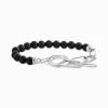 Discount Armband aus Onyx-Beads und Ankerelementenmit weißen Steinen Silber Damen Armbänder|925 Silber