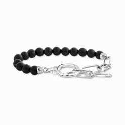 Discount Armband aus Onyx-Beads und Ankerelementenmit weißen Steinen Silber Damen Armbänder|925 Silber