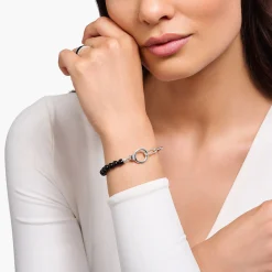 Discount Armband aus Onyx-Beads und Ankerelementenmit weißen Steinen Silber Damen Armbänder|925 Silber