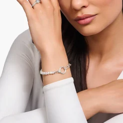 Clearance Armband aus Perlen und Ankerelementen mit weißen Steinen Silber Damen Armbänder