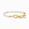 Sale Armband aus Perlen und Ankerelementen mit weißen Steinen vergoldet Damen Armbänder|18K Vergoldung - 925 Silber