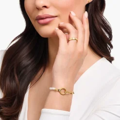 Sale Armband aus Perlen und Ankerelementen mit weißen Steinen vergoldet Damen Armbänder|18K Vergoldung - 925 Silber