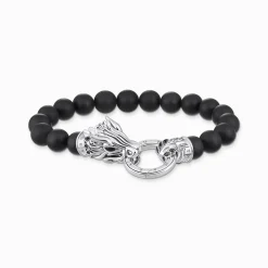 Sale Armband aus schwarzen Beads mit Drachen-Schließe Damen Armbänder|925 Silber