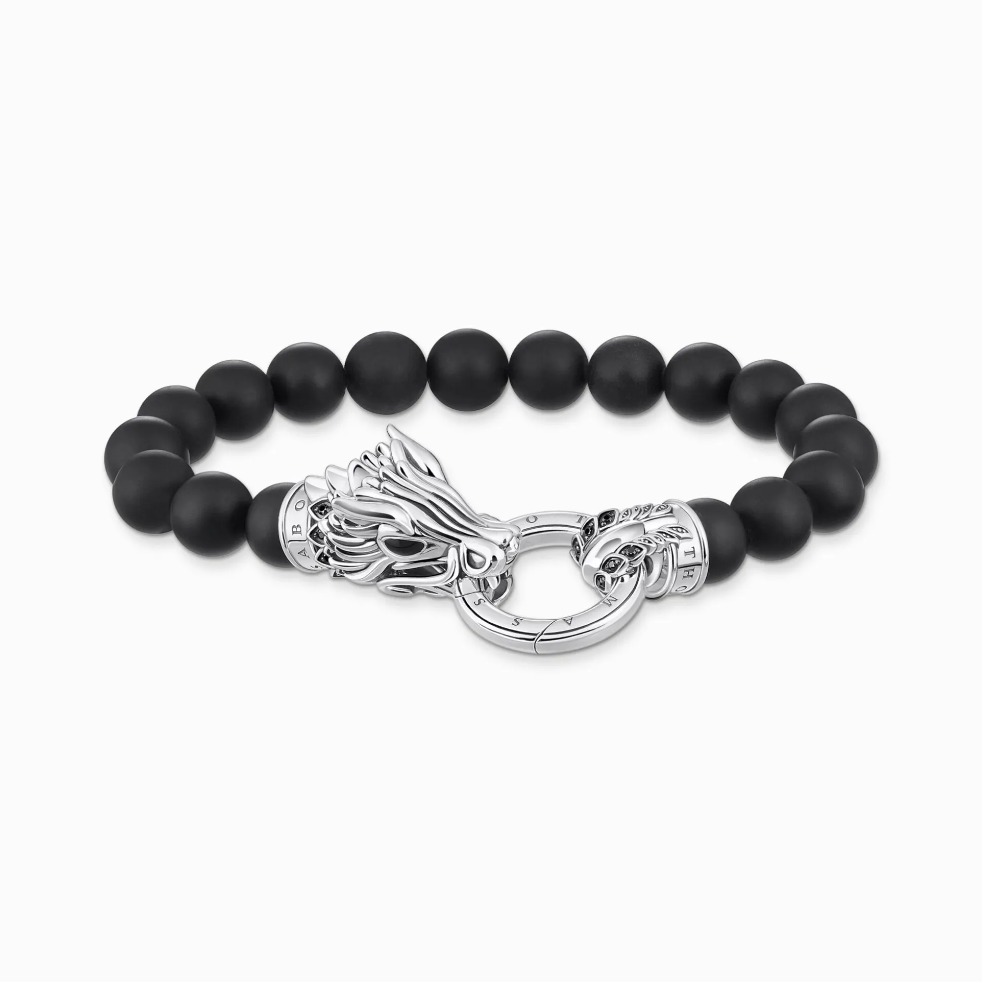 Sale Armband aus schwarzen Beads mit Drachen-Schließe Damen Armbänder|925 Silber