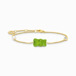 Hot Armband mit grünem Goldbären, Perle und Stein vergoldet Damen Armbänder|18K Vergoldung - 925 Silber