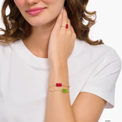 Hot Armband mit grünem Goldbären, Perle und Stein vergoldet Damen Armbänder|18K Vergoldung - 925 Silber