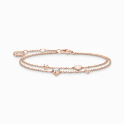 Outlet Armband mit Herzen und weiße Steine roségold Damen Armbänder|18K Rosé-Vergoldung - 925 Silber