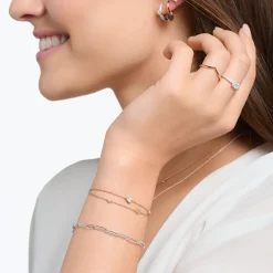Outlet Armband mit Herzen und weiße Steine roségold Damen Armbänder|18K Rosé-Vergoldung - 925 Silber