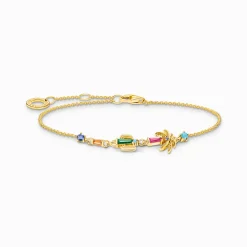 Cheap Armband mit Palme, Kaktus und bunten Steinen vergoldet Damen Armbänder|18K Vergoldung - 925 Silber