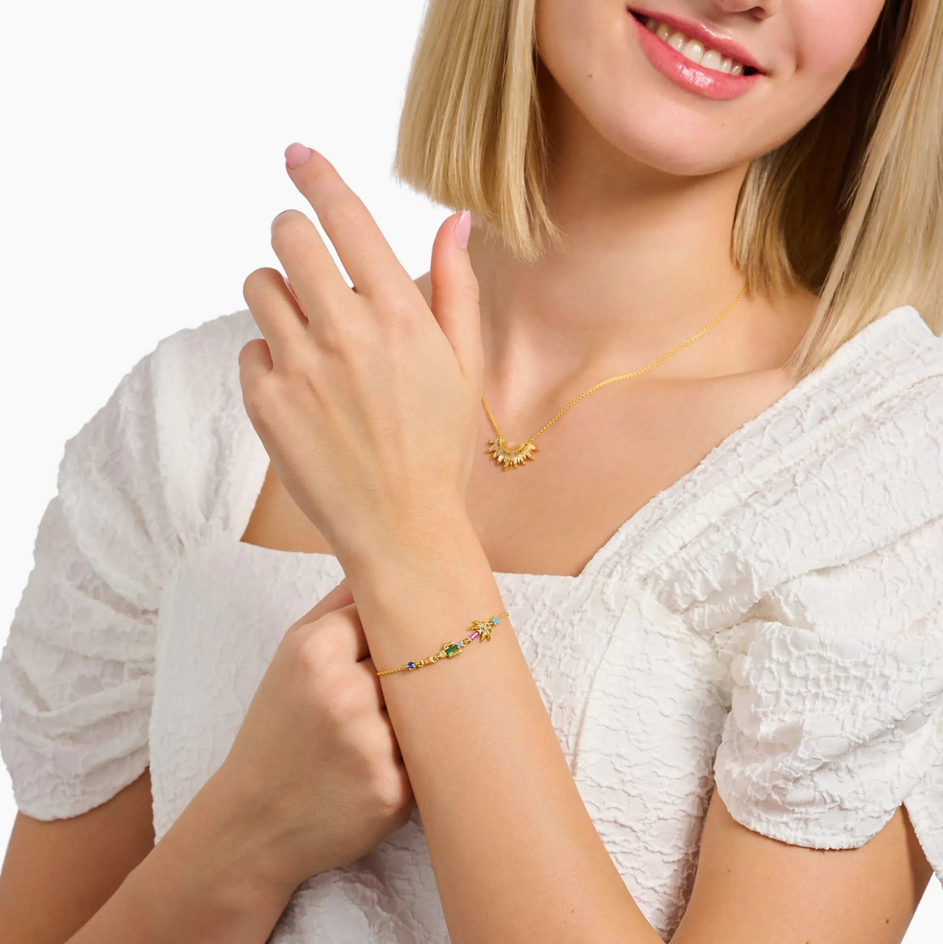 Cheap Armband mit Palme, Kaktus und bunten Steinen vergoldet Damen Armbänder|18K Vergoldung - 925 Silber