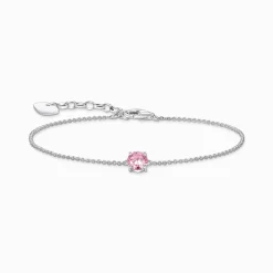 New Armband mit pinkfarbenem Zirkonia-Anhänger Silber Damen Armbänder|925 Silber
