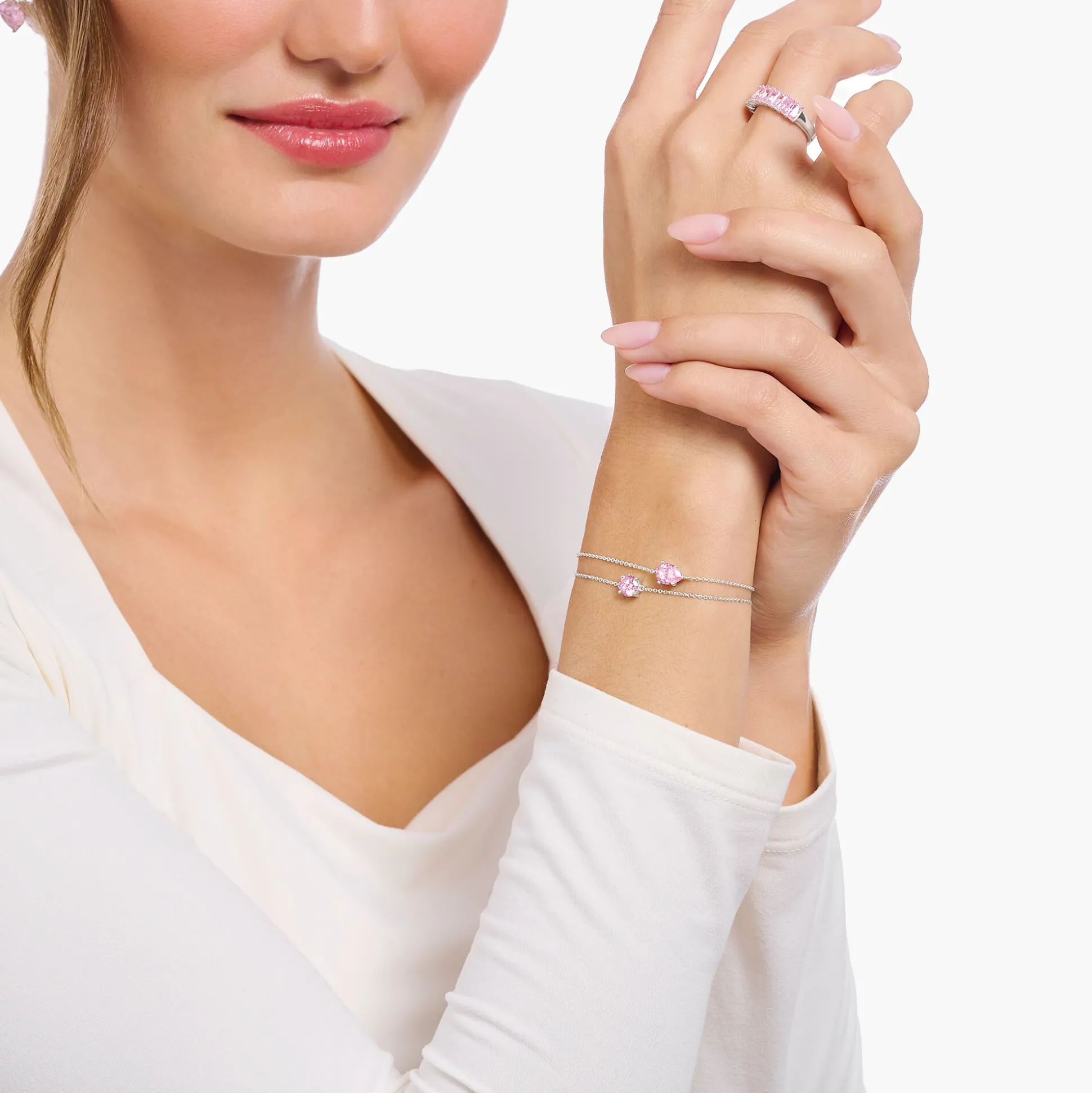 New Armband mit pinkfarbenem Zirkonia-Anhänger Silber Damen Armbänder|925 Silber