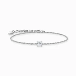 Cheap Armband mit quadratischem Stein-Anhänger in Weiß Silber Damen Armbänder|925 Silber