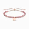 Sale Armband mit rosa Jaspis-Beads und Herz verroségoldet Damen Armbänder|18K Rosé-Vergoldung - 925 Silber