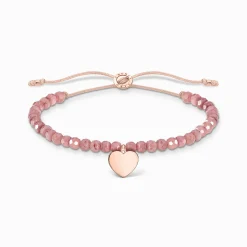 Sale Armband mit rosa Jaspis-Beads und Herz verroségoldet Damen Armbänder|18K Rosé-Vergoldung - 925 Silber