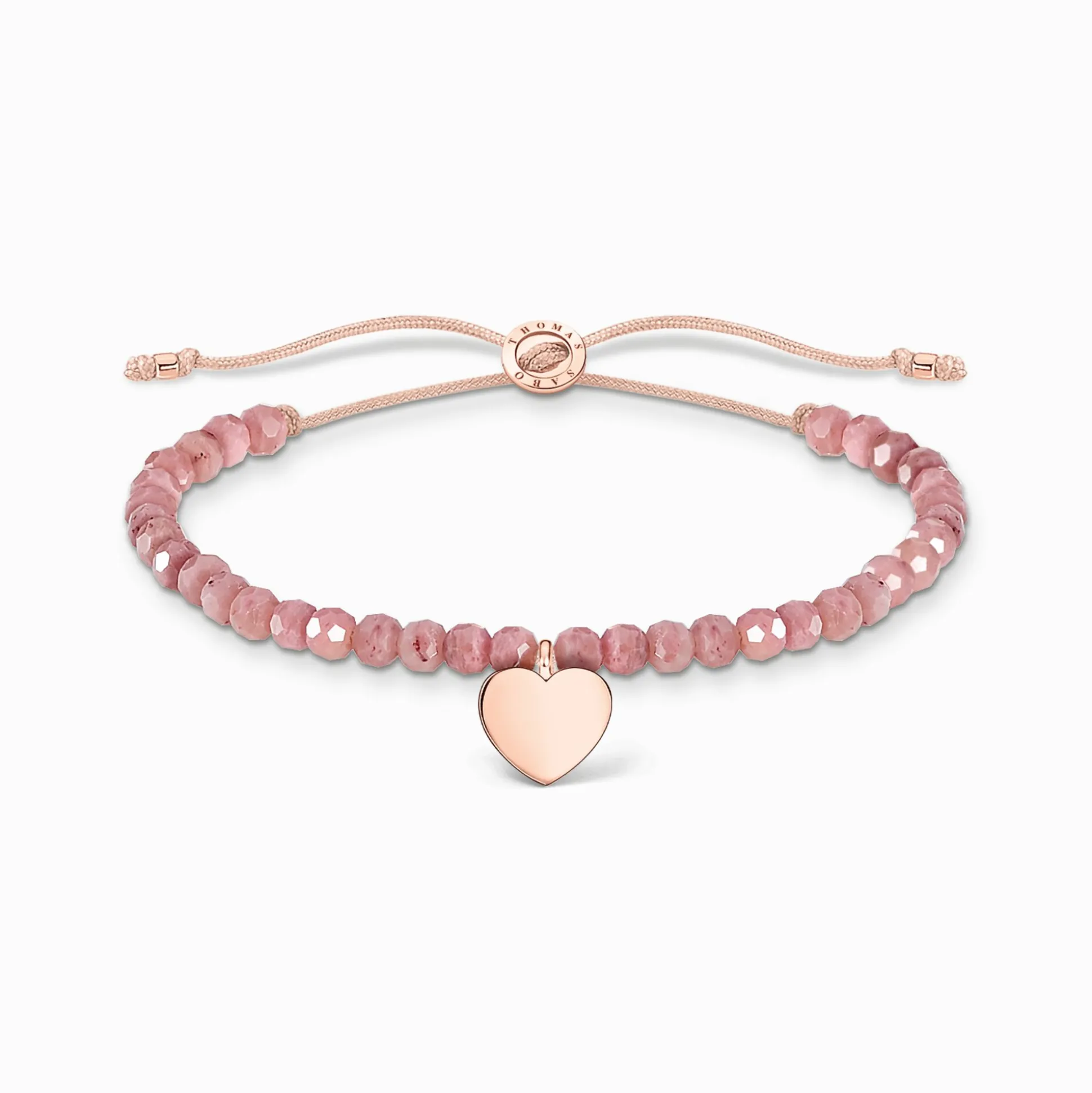 Sale Armband mit rosa Jaspis-Beads und Herz verroségoldet Damen Armbänder|18K Rosé-Vergoldung - 925 Silber