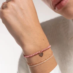 Sale Armband mit rosa Jaspis-Beads und Herz verroségoldet Damen Armbänder|18K Rosé-Vergoldung - 925 Silber